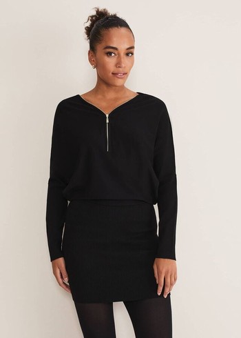 Phase Eight Becca Zip Neck Detail Dress Black Canada | FJCLVE-632